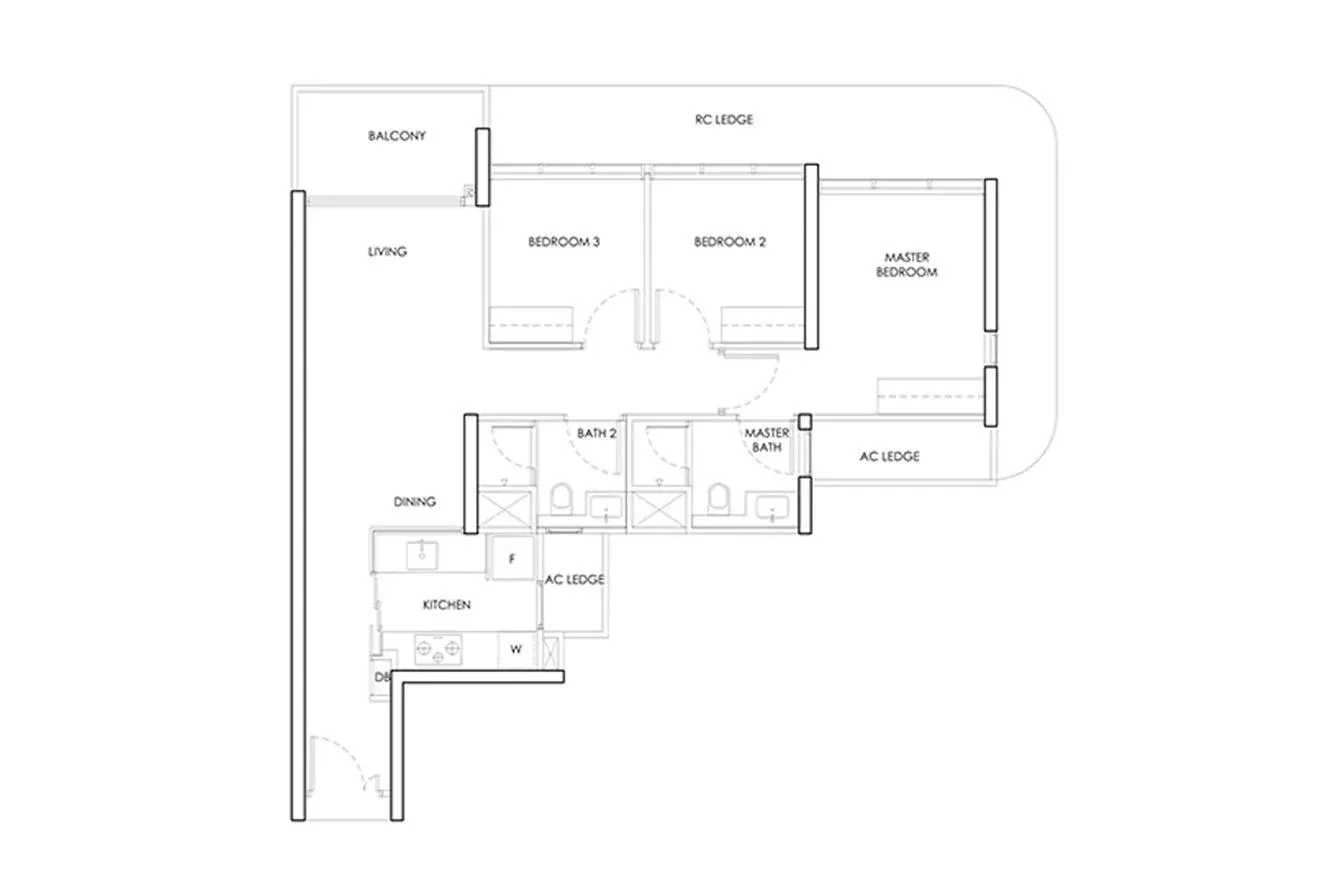 Holland Plain Residences 3-Bedroom indicative floor plan layout, District 10
