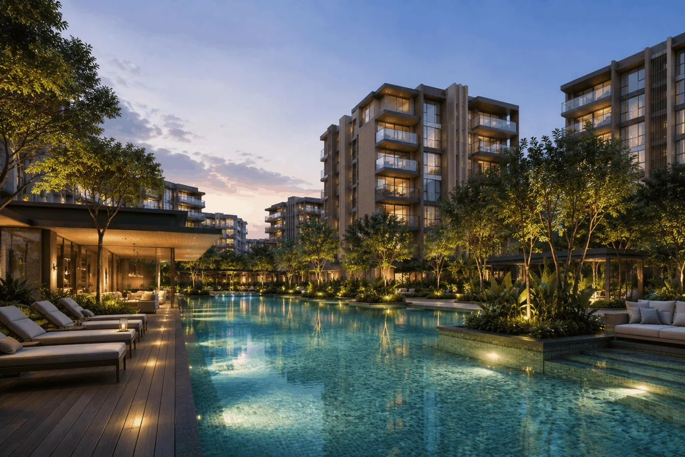 Holland Plain Residences — resort-style pool and greenery in a low-density Bukit Timah residential precinct, District 10